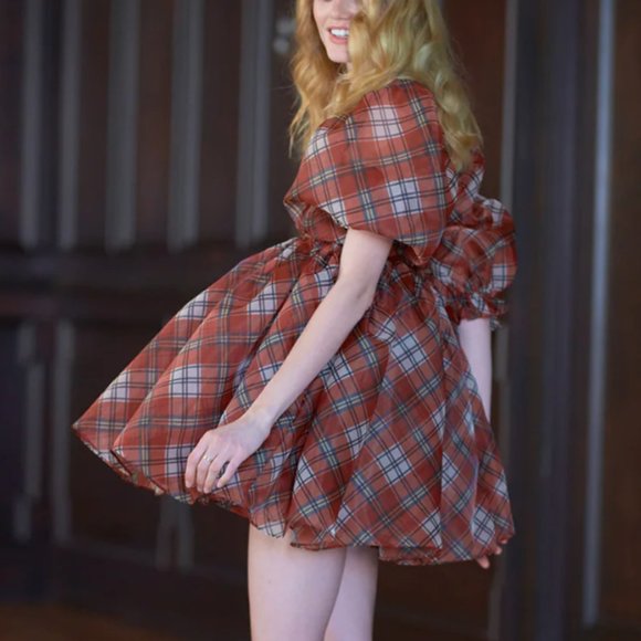 NEW Selkie The Jane Eyre Puff Mini Dress Checks - Picture 11 of 11